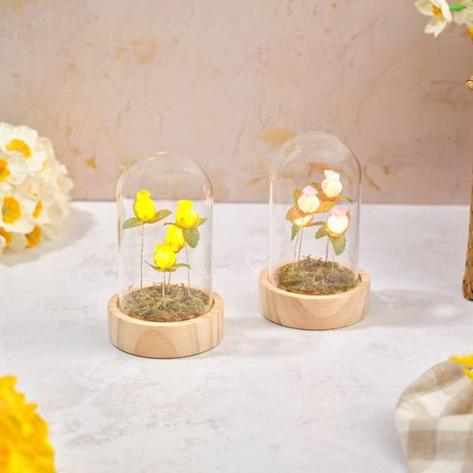 Floral Serenade Glass Dome with LED Rosebuds
