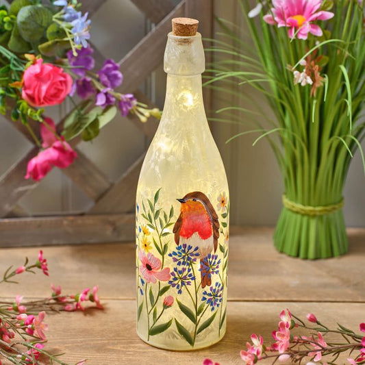 Garden Birds Frosted LED Glass Bottle