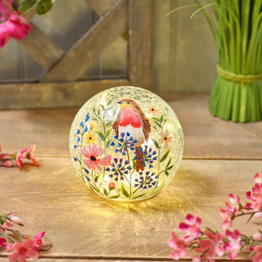 Garden Birds Crackle LED Glass Ball