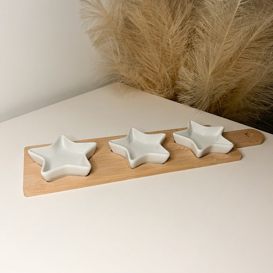 Wooden Serving Tray with Star Dishes