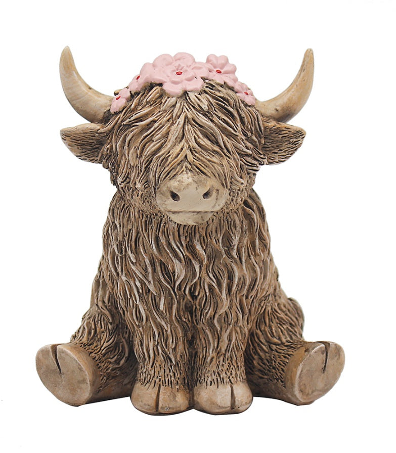 Highland Cow Ornament with Flower Crown