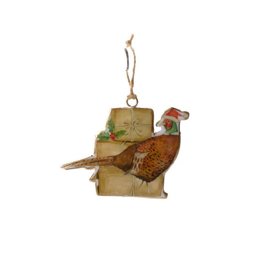 Pheasant with Presents Metal Hanger