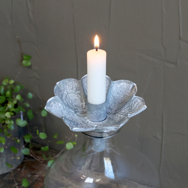 Antique Zinc Floral Candle Holder