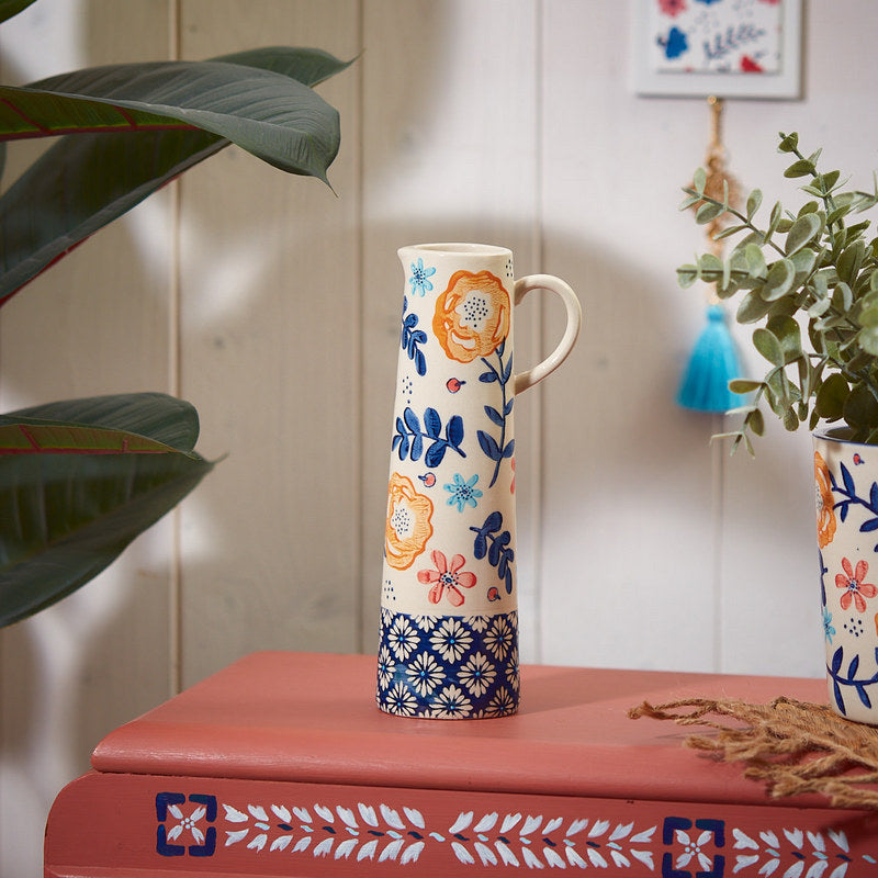 Stoneware Multi Floral Tall Vase
