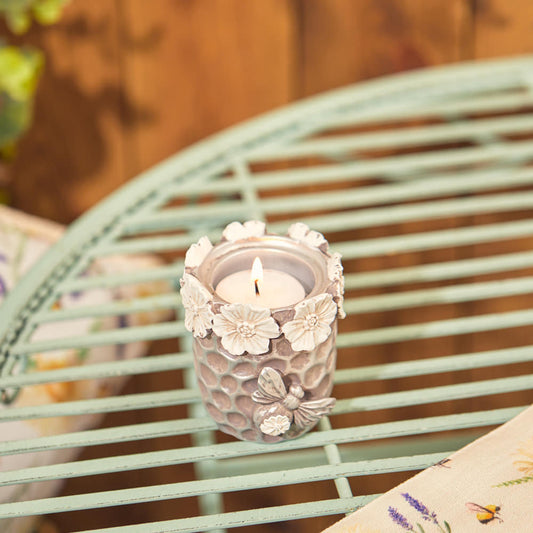 Silver Daisy & Bee Candle Holder