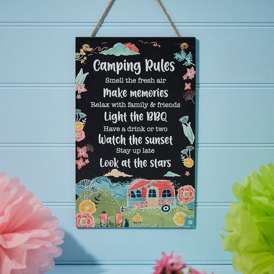 Floral Slate Camping Rules Plaque