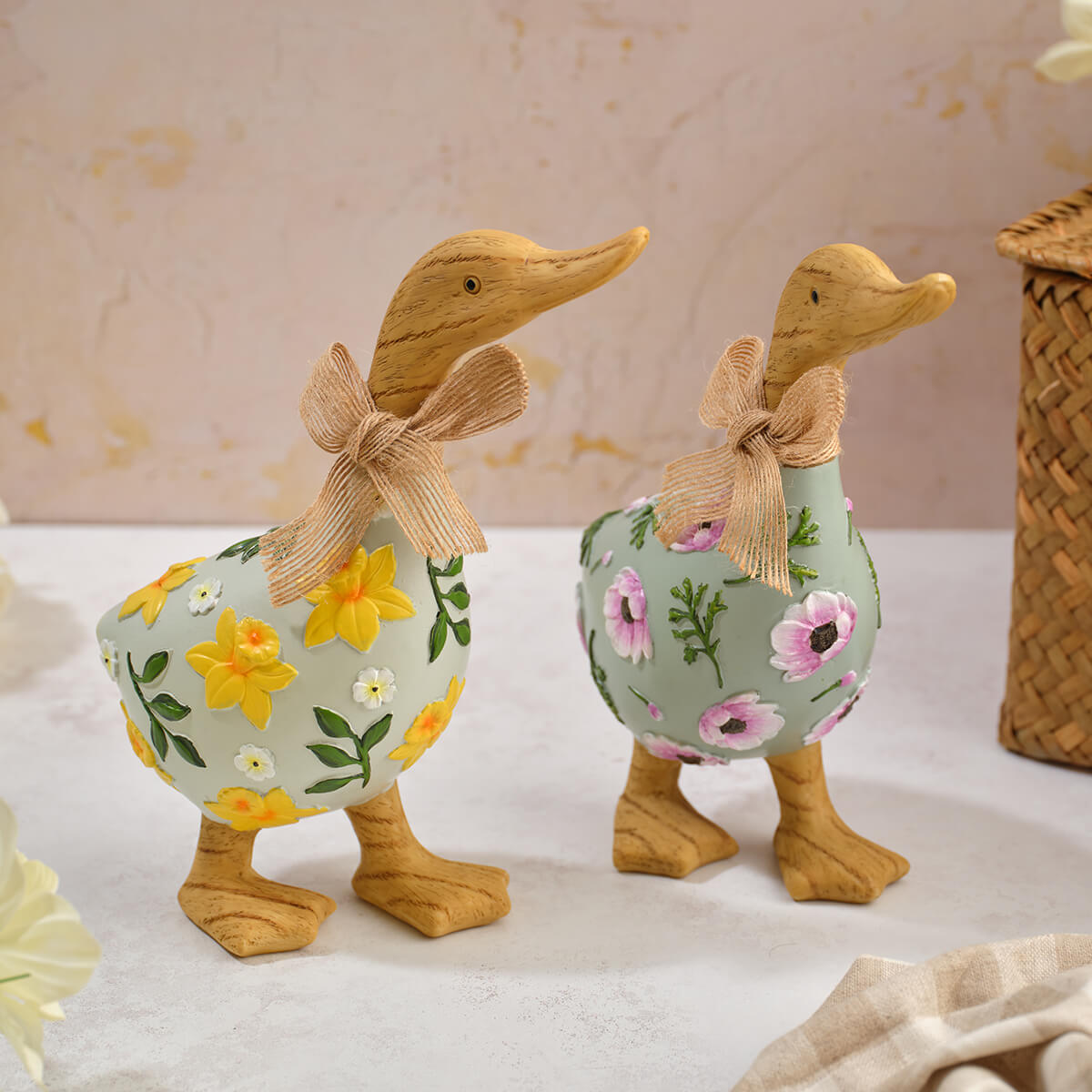 Floral Duck Decoration with Embossed Flowers