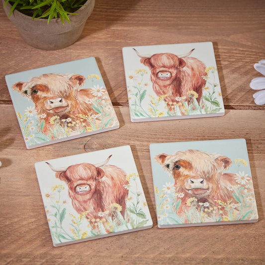 Highland Cow Floral Coaster