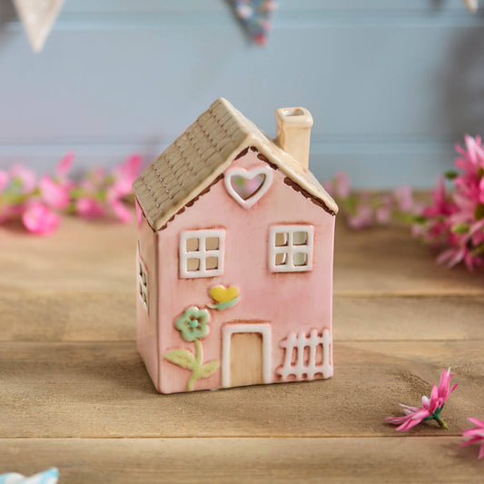 Ceramic Pink house T-Light Holder