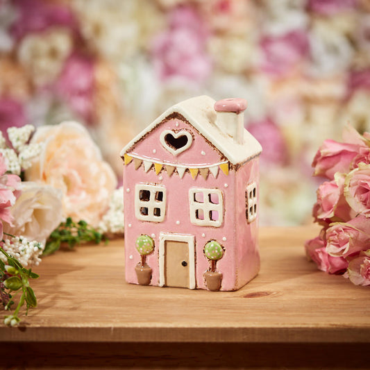Pink Ceramic House T-Light Holder