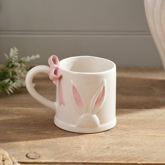 Farmhouse Embossed Bunny Bow Handle Mug