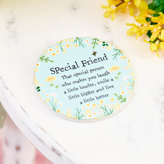 Floral Special Friend Ceramic Coaster