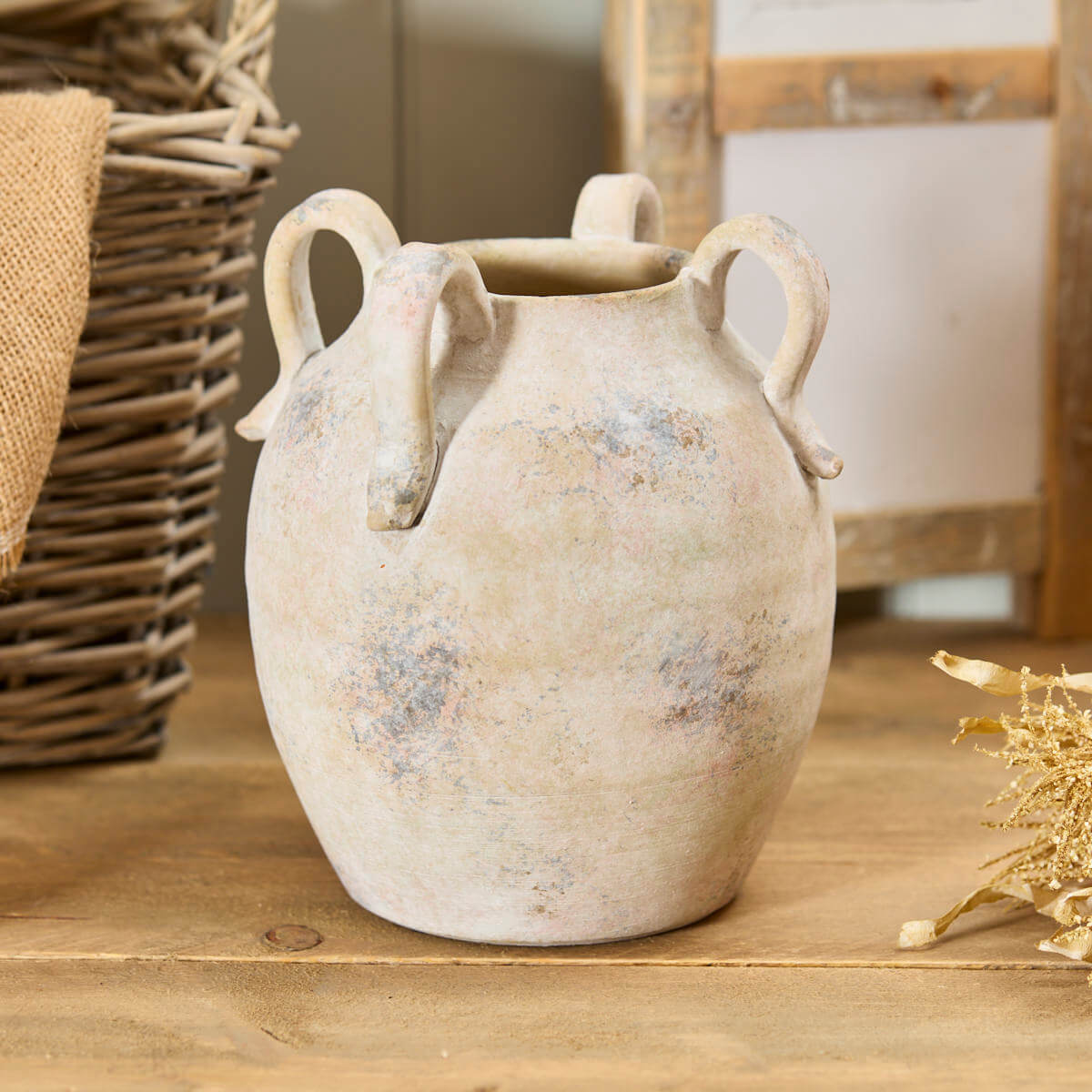 Terracotta Rustic Finish Round Vase with Handles