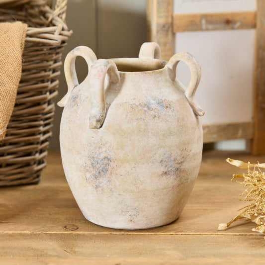 Terracotta Rustic Finish Round Vase with Handles