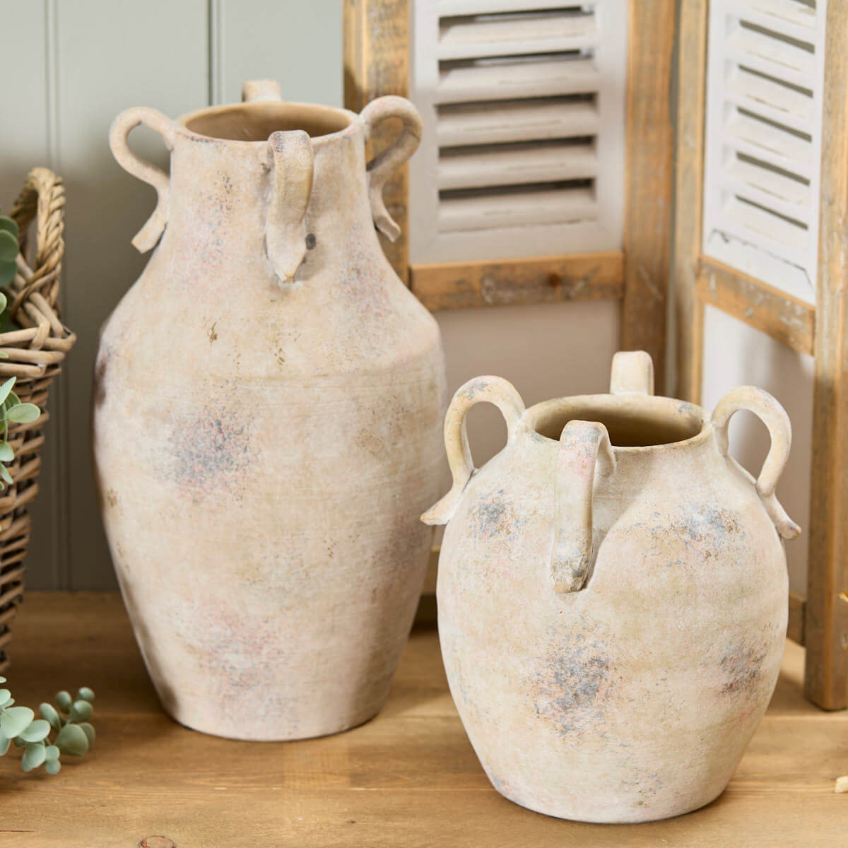 Terracotta Rustic Finish Tall Vase with Handles