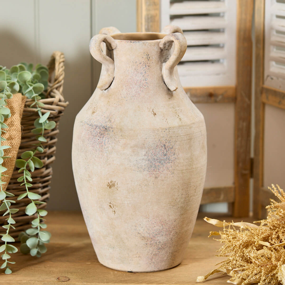 Terracotta Rustic Finish Tall Vase with Handles