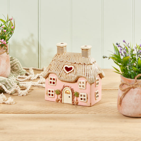 Pink Stoneware Cottage T-Light House