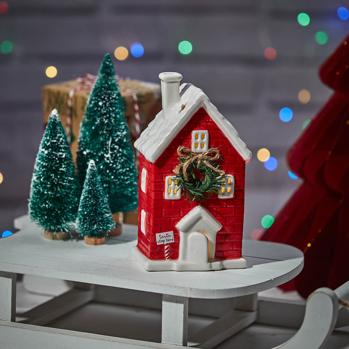 Santa Stop Here Ceramic LED House