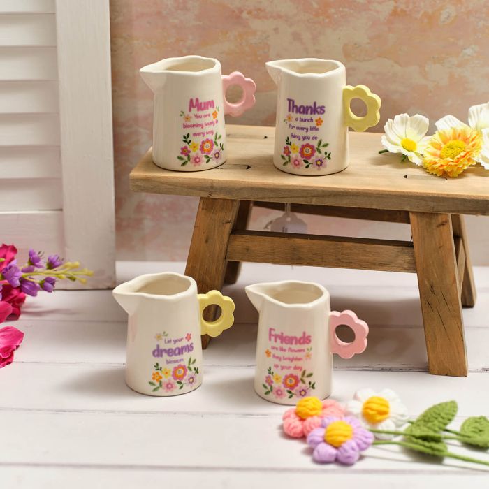 Bright & Beautiful Stoneware Jug with Fower Handle