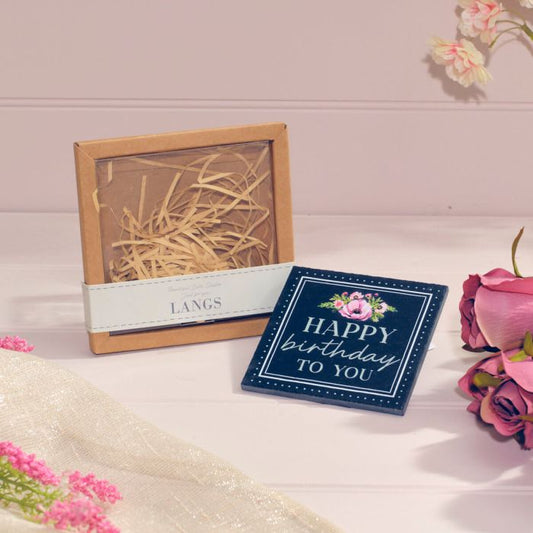 Floral Slate Happy Birthday Boxed Coaster