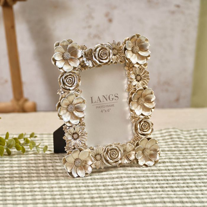 Brushed Silver 3D Floral Photo Frame 4" x 6"