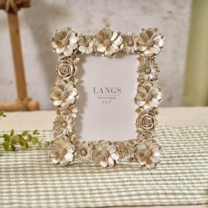 Brushed Silver 3D Floral Photo Frame 5" x 7"