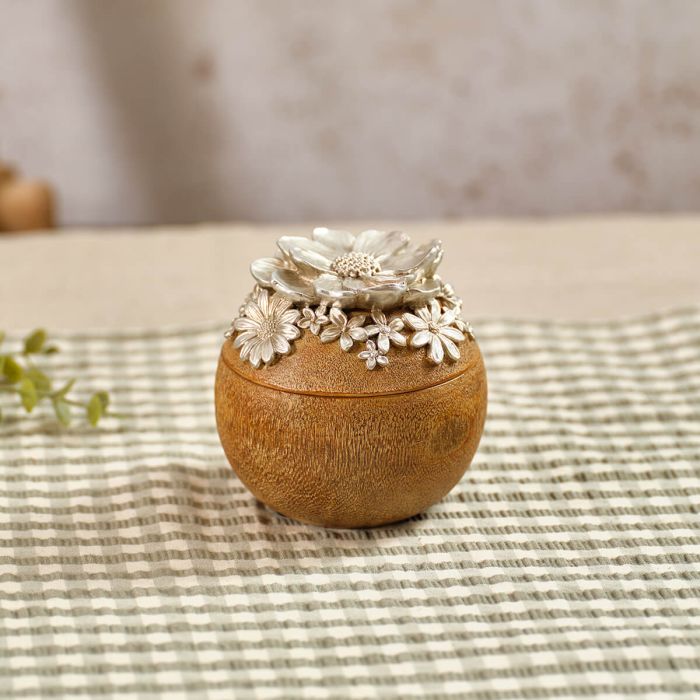 Brushed Silver 3D Floral Trinket pot