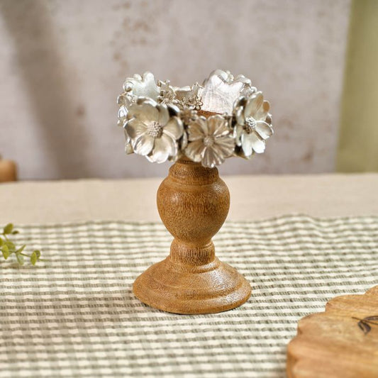 Brushed Silver 3D Floral Candle Stick