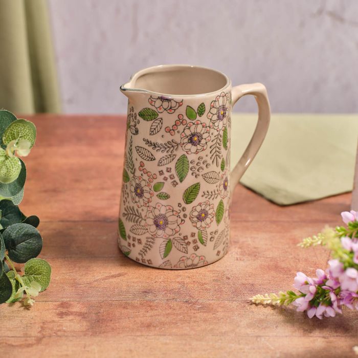 Floral Serenade Stoneware Embossed Jug
