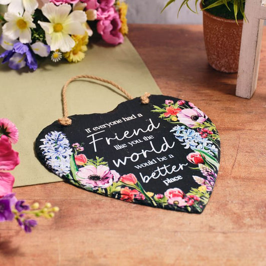 Floral Serenade Slate Friend Heart Hanger