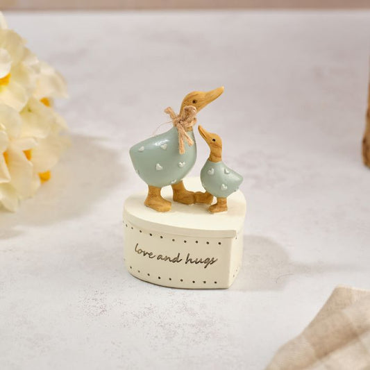 Mummy & Baby Duck Heart Embossed Trinket Pot