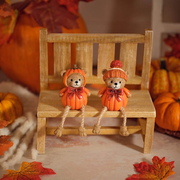 Harvest Home Resin Pumpkin Bear Shelf Sitter