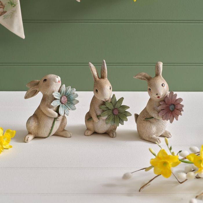 Meadow Fields Bunny Ornament with Flower