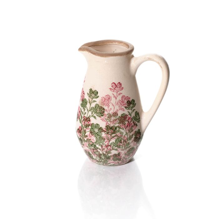 Stoneware Pink and Green Floral Decorative Jug