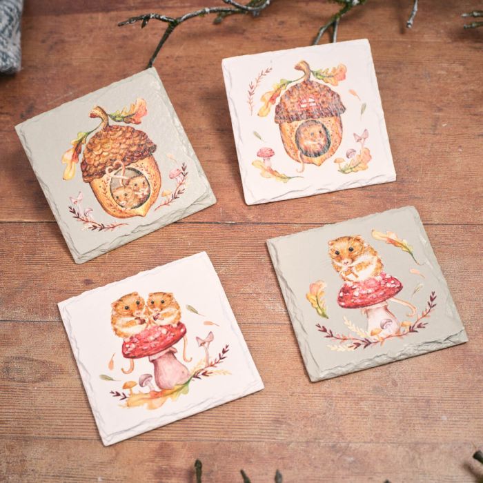 Toadstool Tales Harvest Mouse Slate Coaster