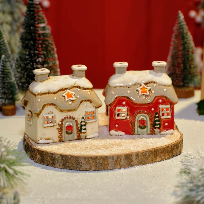 Christmas Cottage Stoneware T-Light Holder