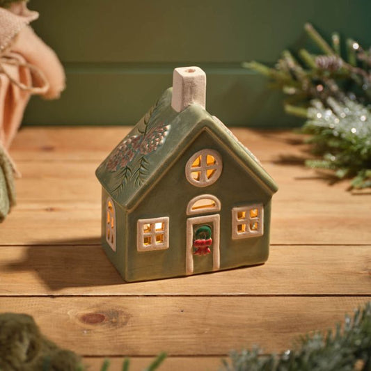 Evergreen Christmas Stoneware T-Light House with Round Window