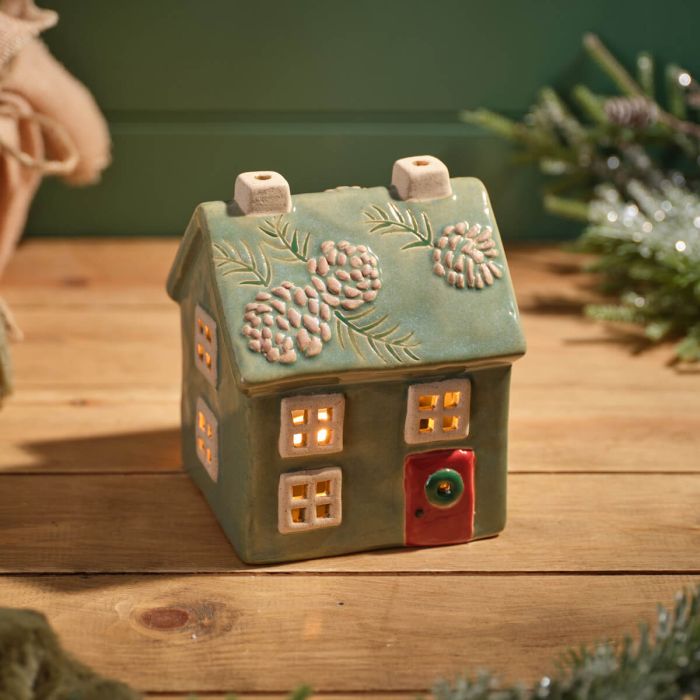 Evergreen Christmas Stoneware T-Light House