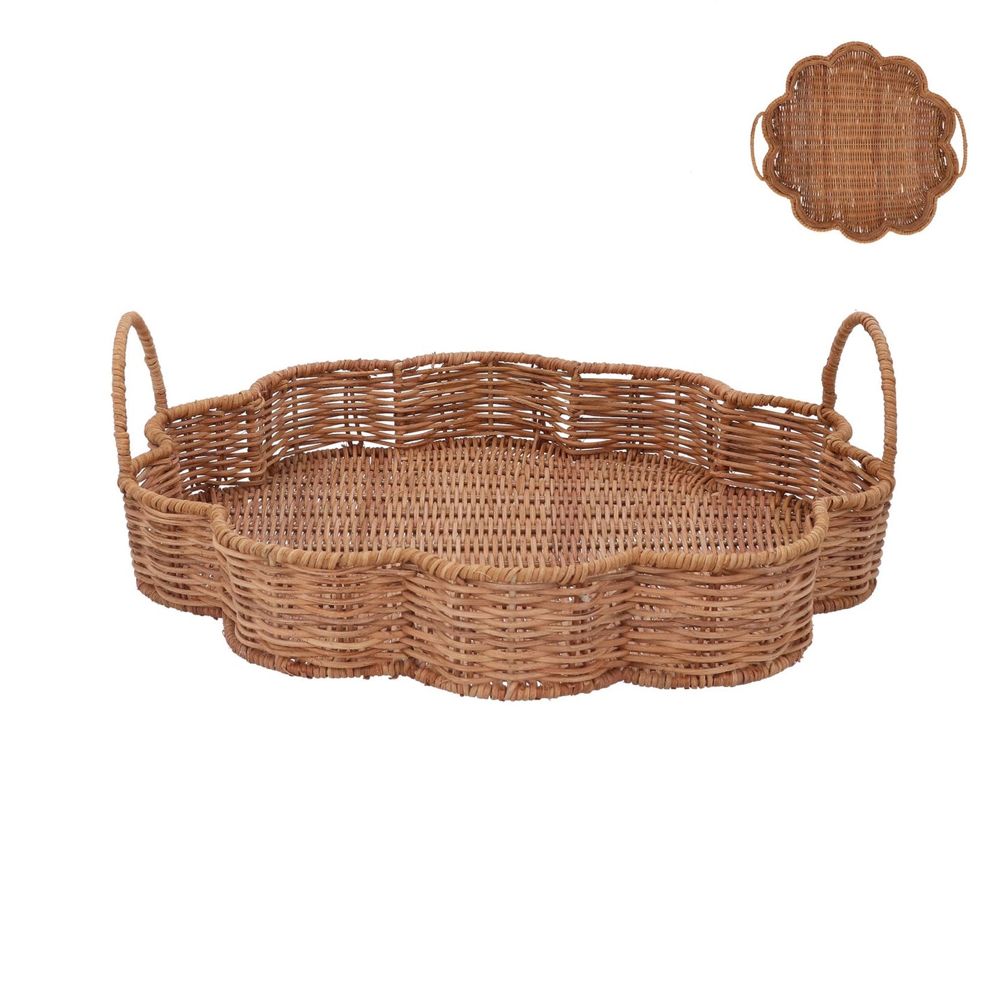 Rattan Flower Shaped Tray with Handles