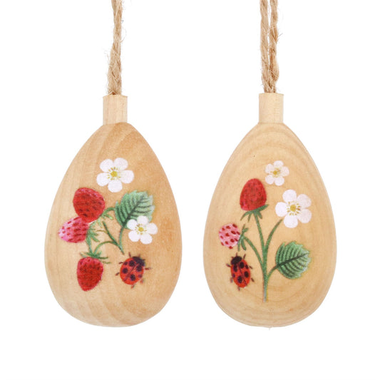 Strawberry Natural 3D Wood Egg Decoration