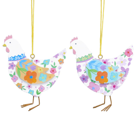 Pastel Flowers Wooden Hen Decoration