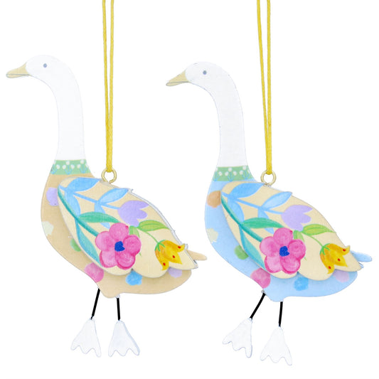 Pastel Flowers Wood Goose Decoration