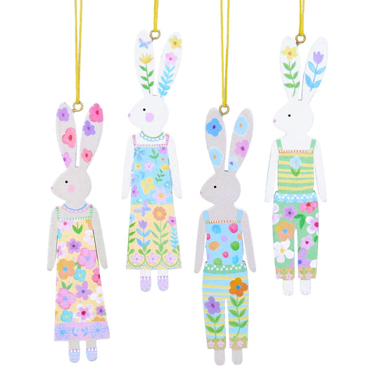 Pastel Flowers Wood Bunny Decoration