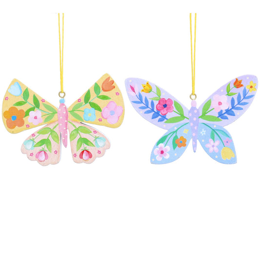 Pastel Flowers Wood Butterfly Decoration