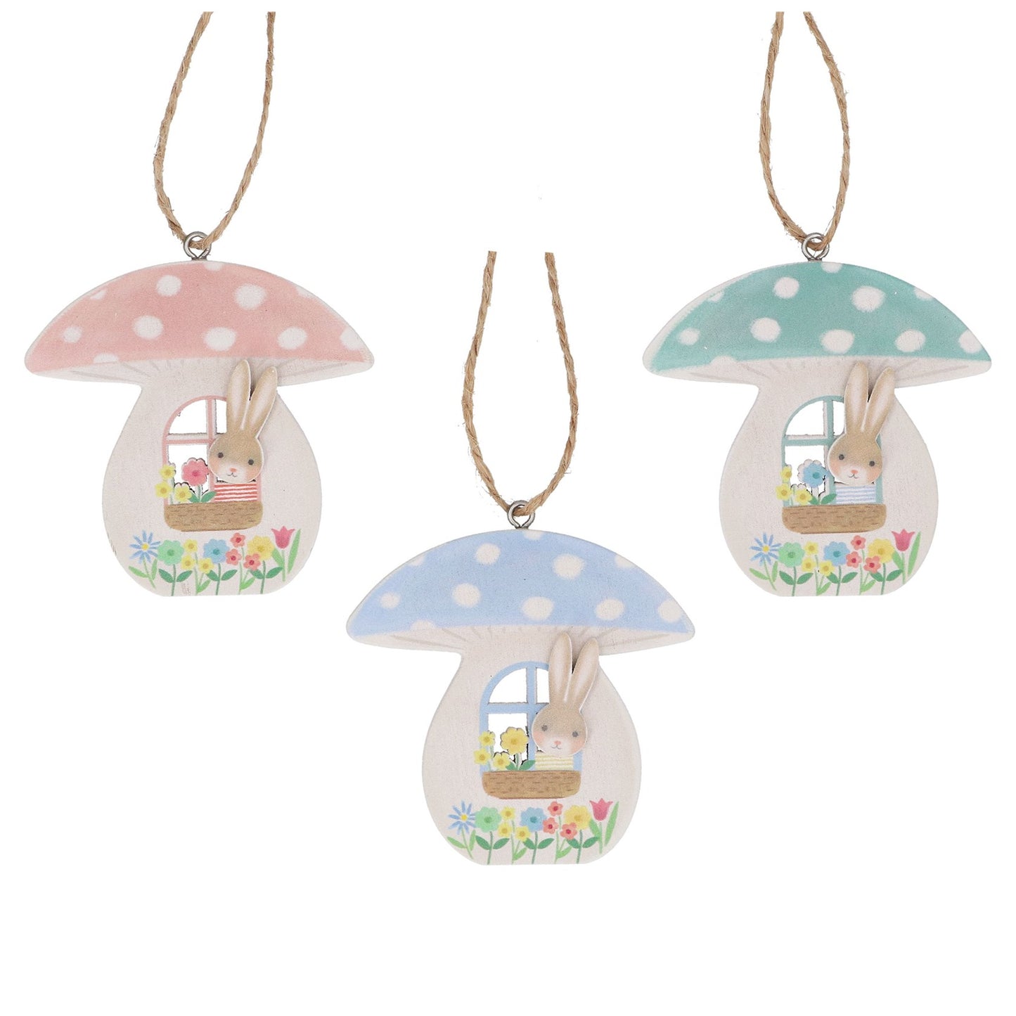Wooden Bunny in Toadstool Decoration