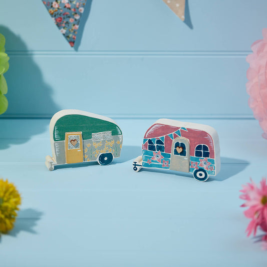 Floral Caravan Wooden Block