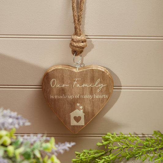 Our Family Mango Wood Heart Hanger