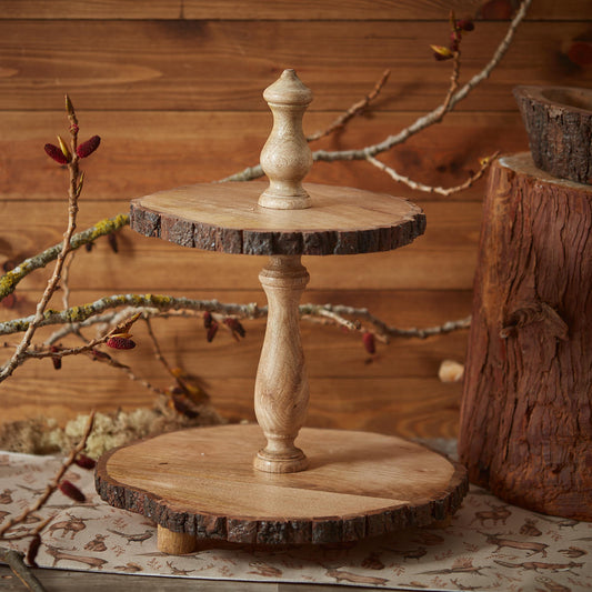 Mango Wood & Bark Tiered Stand