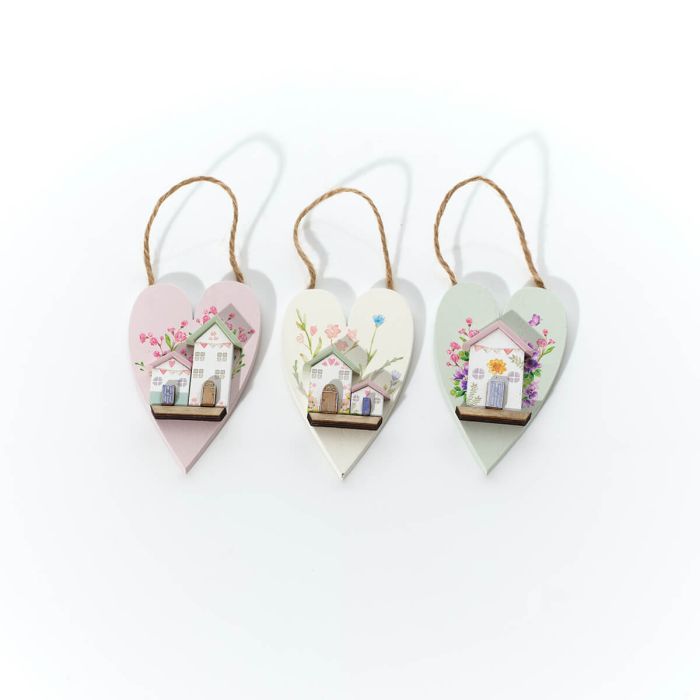 Cottage Garden 3D Mini Wood Heart Hanger