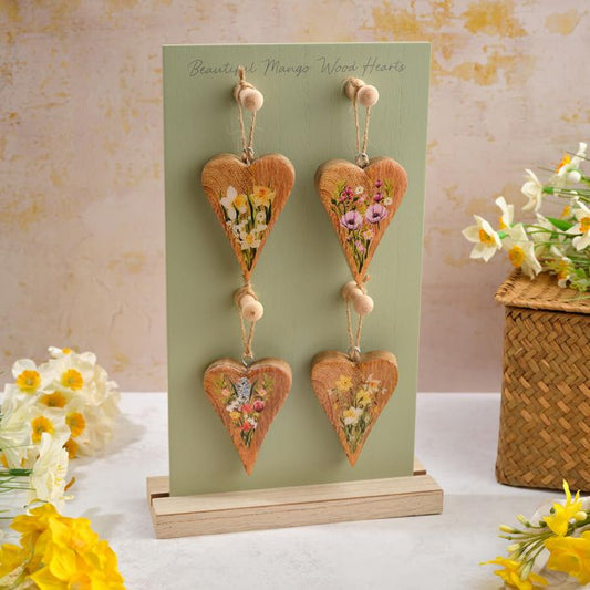 Floral Serenade Mango Wood Heart Hanger